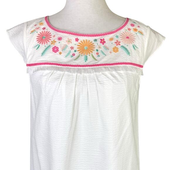 Southern Tide NWOT Sadie White Seersucker Flower Embroidered Summer Shift Dress - Picture 7 of 13